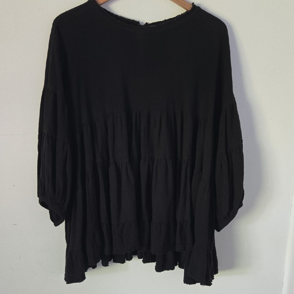 FREE PEOPLE BRIANNA Tunic Blouse - Black Sz XS
